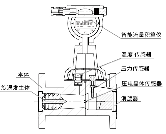 氣體旋進(jìn)旋渦流量計結構圖